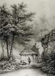 Jean-Jacques Rousseaus (1712-78) Stuga i Ermenonville, 1842