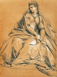 Skådespelerskan Adrienne Lecouvreur (1692-1730) i titelrollen Andromaque, av Jean Racine (1639-1699), teckning, Frankrike