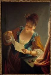 Ung kvinna som läser ett brev av Jean Raoux (1677-1734), 1700-talet