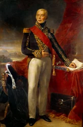 Porträtt vid foten av Etienne Jacques Joseph Alexandre Mac Donald, hertig av Taranto, Marechal av Frankrike (1765-1840) Målning av Jean Sebastien Rouillard (1789-1852) 1837 Sön. 2,23x1,43 m