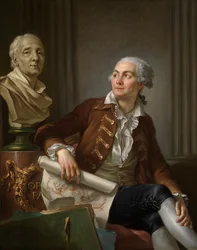 Porträtt av man med byst av Denis Diderot