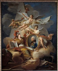 Allegoriskt porträtt av Louis Charles Auguste Fouquet, hertig av Belle Isle, marechal av Frankrike (1684-1761). Måla i en tavla. Målning av Jean Valade (1709-1787) 1758 sön. 1x0,8 m