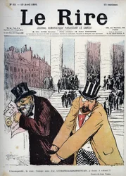 Det ojämförliga, det sanna, den enda guldgruvan, den eviga gogogofontänen, jag ger ett testamente - teckning av Jean Veber (1868-1928) Le rire du 13 april 1895