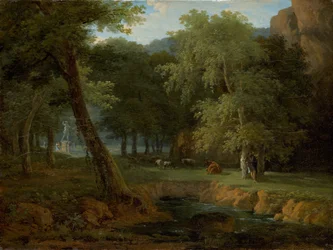 Skogsscen med nymfer och en hermelin, ca 1810 (olja på duk)