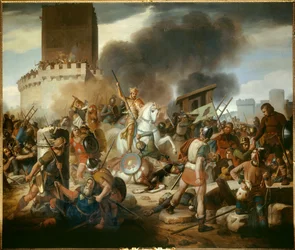 Greve Eudes (Odon) (860 - 898) försvarar Paris mot normanderna 886, målning av Victor Schnetz (1787-1870)