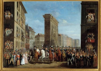 Frankrikes kampanj (Sixieme-koalitionen) "" Suveräna allierades passage på Boulevard Saint Denis den 31/03/1814"" Målning av Jean Zippel (1789-?) 1800-talet sön. 0,17 x 2,22 m Paris, musee Carnavalet - Campaign of France (Sjätte koalitionen) "" Passage av