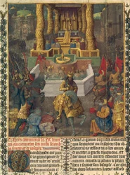 Ms NAF 21013, fol.1v Herodes intagande av Jerusalem år 36 f.Kr., illustration från bok 2 i "Antiquites Judaiques", ca 1470 (pergament)