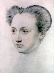 Marie Touchet (1549-1638) älskarinna till den franske kungen Karl IX, ca 1570 (teckning)