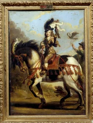 Ridsporträtt av den unge Ludvig XIV (1638 -1715) på väg på jakt. Målning av Jean De Saint Igny (? 1647). Olja på duk. Mått: 0,41 X 0,30 m. Chantilly, Musee Conde