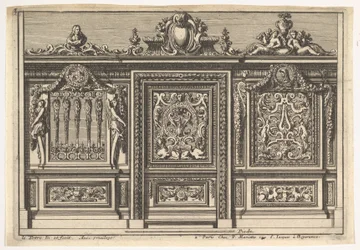 Design för en körskärm med två varianter, från: Clôtures de chapelles, 1600-talet.