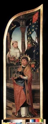 ""Representation av Saint William of Bryssel, Saint Bernard of Clairvaux (San Bernardo di Chiaravalle)"" Höger panel av triptyken av tillkännagivandet (Bekännelsen). Målning på trä av Jean Bellegambe den äldre (1470-1534) Sankt Petersburg, m