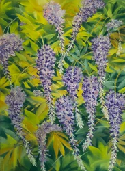 Blåregn blommor  bladverk 1, 2023 (pastell på papper)