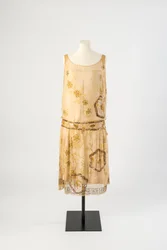Citrongul sidenchiffongpärlor broderad aftonklänning, 1927 (siden)