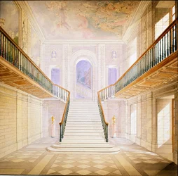 Design för en trappa i Painted Hall, Chatsworth (akvarell på papper)