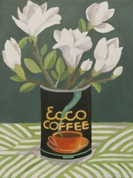 Vit magnolia i gammal kaffeburk (akryl)