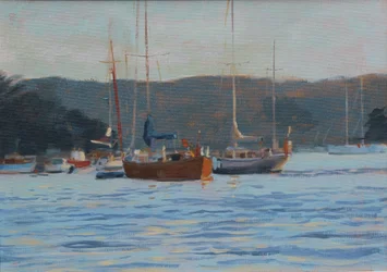 Kvällsyachter Salcombe, olja ombord, 2016