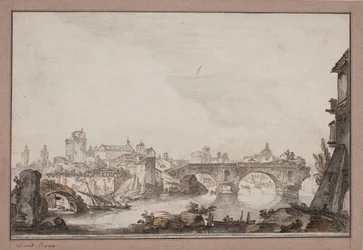 Capriccio med bla Trasig bro. Rom