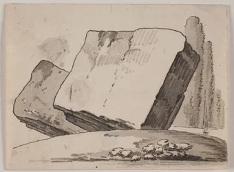 Ruinfragment och cypresser