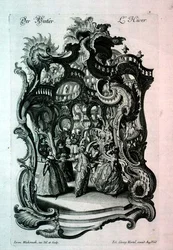 Vinter, rokokomusikblad föreställande en prydnadsboll, pub. av Johann Georg Hertel