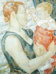 Mor och barn, ca 1932 (olja på gesso)