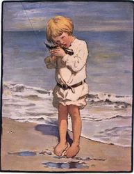 Billy boys upptäckt var en mås, med en skadad vinge (färg litho)