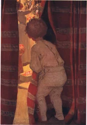 Han smög ner för att ta en titt i salongen (färg litho)