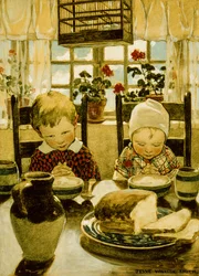 Böner vid frukost (akvarell)