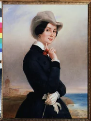""Porträtt av den ryska skådespelerskan Vera Michurina-Samoylova (Samoylova) (1866-1948)"" Målning av Eugene Pluchart (1809-1880) cirka 1840 Tropinin (Tropinin) Museum Moskva, Ryssland