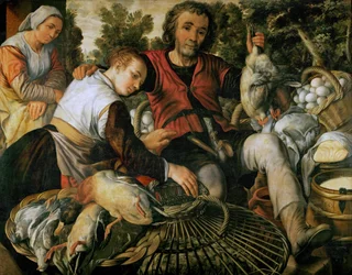 Tidig nederländsk konst: Scene de marche - Marknadsscen av Beuckelaer, Joachim (ca 1533-1574)