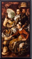 Torghandlare som säljer fjäderfä och ägg - Målning av Joachim Beuckelaer (1533-1574) 1564 Dim 203x103 cm Genes, Musei di Strada Nuova
