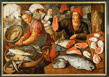 Fiskmarknad (olja på trä)