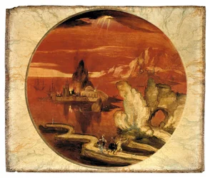 Sodom och Gomorra i brand (olja på panel)