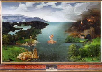 Landskap med Charon som korsar Styx, ca 1515-1524 (olja på trä)