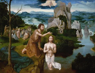 Kristi dop (detalj). Målning av Joachim Patinir (Patinier, Patenier) (1480-1524)