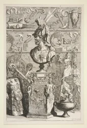 En staty av Lucius Sciopione, rustningar och andra antika banderoller och fragment