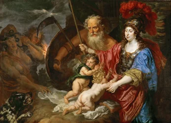Barock: Minerva och Saturnus skyddar konst och vetenskap från avund och falskhet - Minerva och Saturnus skyddar konst och vetenskap från avundsjuka och falskhet av Sandrart, Joachim, von (1606-1688)