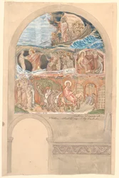 Oanvänt tidigt utkast till västra väggen i norra korsarmen av Viborgs domkyrka