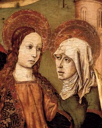 Visitationens altartavla, Jungfrun möter Elizabeth, detalj, ca. 1488-1516 (tempera på trä)