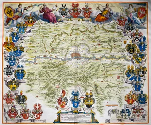 Frankfurt och dess territorium, från Atlas Maior, atlas i 11 volymer, av Joan Blaeu (1596-1673), Volym III, kopparstick, 57,5x39 cm, Amsterdam