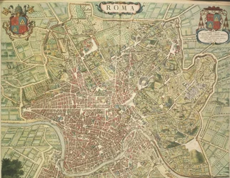 Karta över Rom, gravyr från Theatrum civitatum et admirandorum Italiae av Joan Blaeu, tryckt i Italien