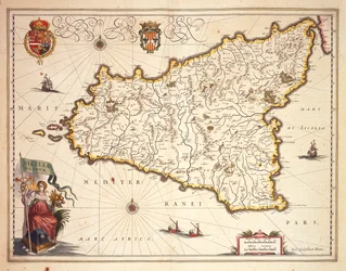 Karta över regionen Sicilien, av Joan Blaeu