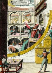Representation av Tycho Brahe (1546-1601), dansk astronom i hans observatorium Gravyr från "Atlas Major Ssive et cosmographia Blavania labore et sumptibus" av Johannes Blaeu (1598-1673). 1600-talet. Paris, Dekorativ konst