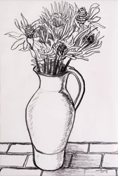 Brun kanna med torkade blommor, 2000, grafit
