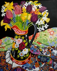 Canal Boat Jug, påskliljor och tulpaner, 2005 (gouache)