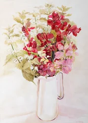 Stilleben med deadnettles och väggblommor (akvarell på papper)