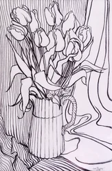 Tulpaner mot en randig duk, 2000, grafit