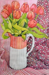 Tulpaner i en rosa och vit kanna, 2005