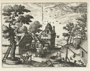 Värdshus med brunn Landskap, havslandskap och fantasifulla stadsbilder (serietitel)