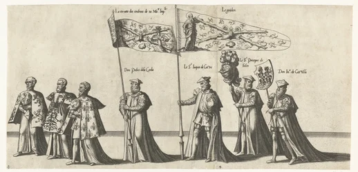 Deel van de optocht, nr. 3 i 4 Begrafenisoptocht van keizer Karel V, 1558 (serietitel) Den magnifika och överdådiga begravningspumpen, framförd vid begravningen och begravningen av den mycket store och mycket segerrike kejsaren Charles Fifth, firad i stade