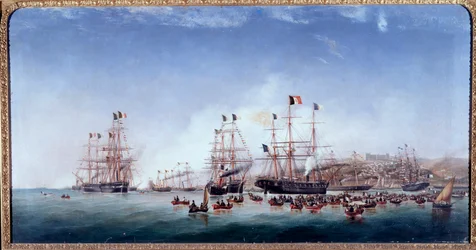 Italienska fartyget Regina Maria Pia i hamnen i Lissabon (olja på duk